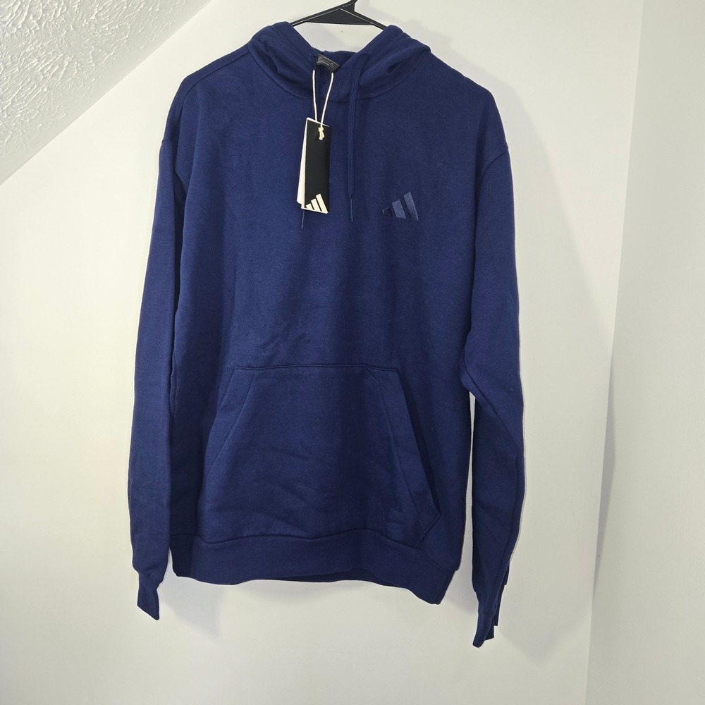 Adidas Mens Fleece Logo Athletic Hoodie Dark Blue Small NWT